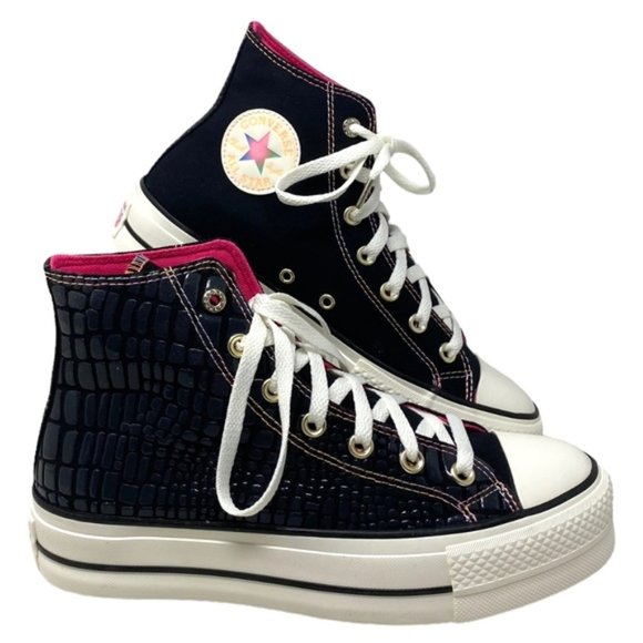 Converse Lift Platform Leather Canvas High Casual Women Shoes Black Pink A06864C - Picture 1 of 9
